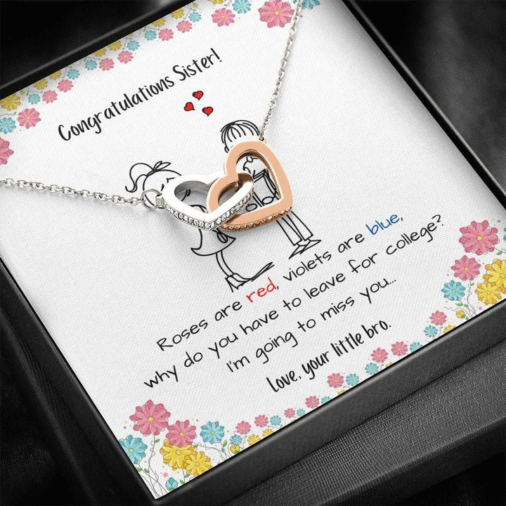 Little Bro Gift For Sister On Graduation I Am Going To Miss You Interlocking Hearts Necklace