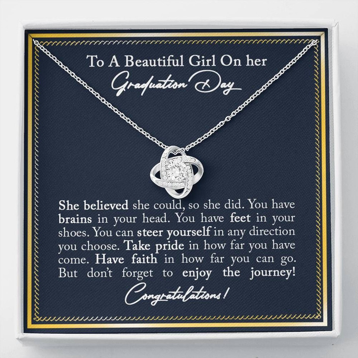 Graduation Gift For Her Take Pride In How Far You Can Go Love Knot Necklace