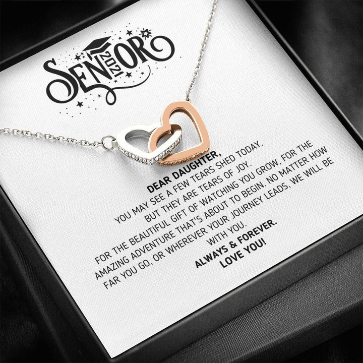 Senior 2021 Graduation Gift For Daughter Always And Forever Love You Interlocking Hearts Necklace