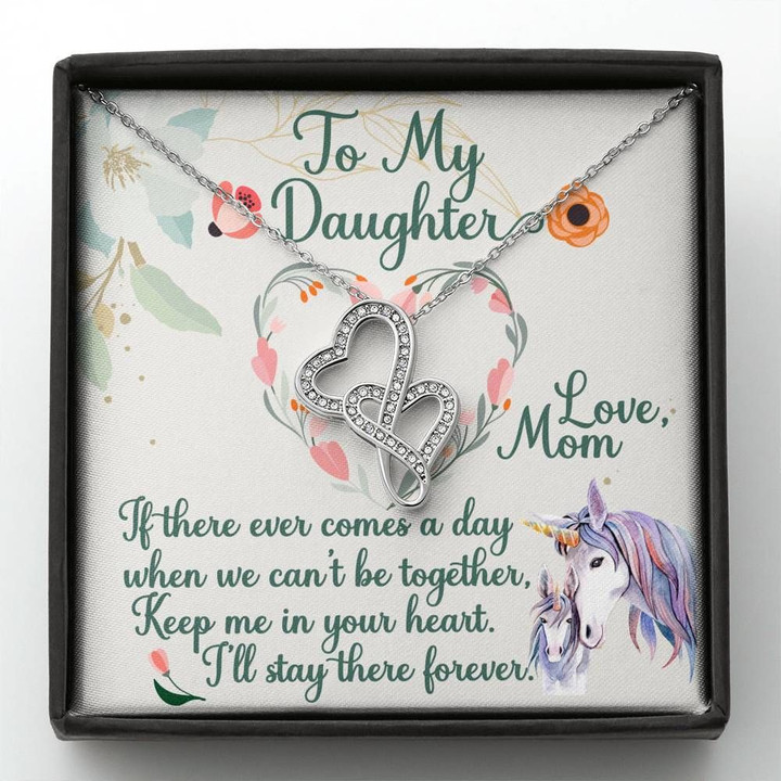 Unicorn Keep Me In Your Heart Mom Gift For Daughter Double Hearts Necklace