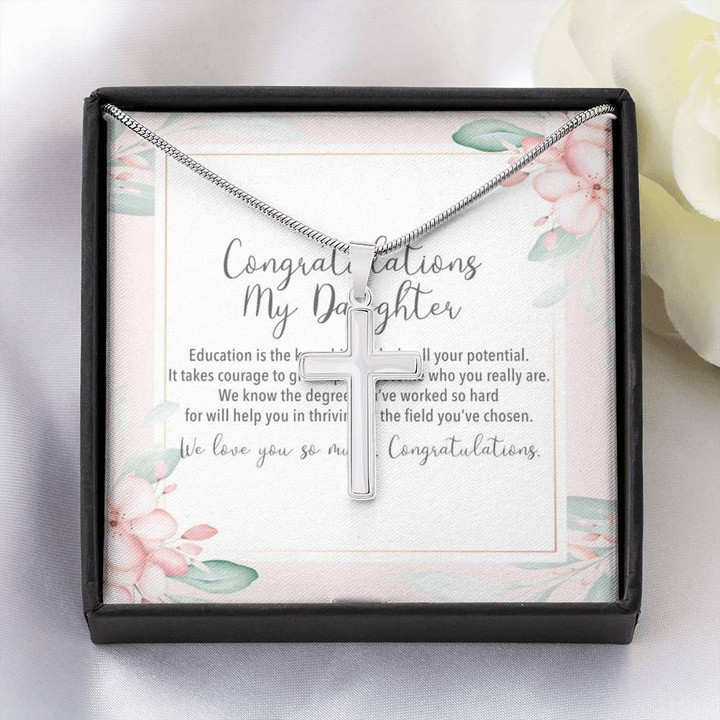 We Love You So Much Graduation Gift For Daughter Artisan Crafted Cross Necklace