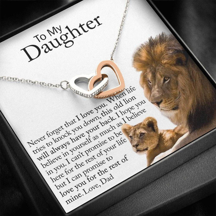 Dad Gift For Daughter This Old Lion Will Always Have Your Back Interlocking Hearts Necklace