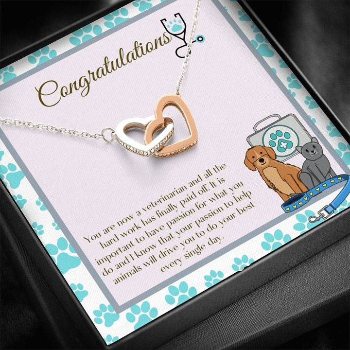 You Are Now A Veterinarian Graduation Gift Interlocking Hearts Necklace