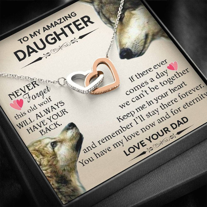 Dad Gift For Daughter Wolf You Have My Love Now Interlocking Hearts Necklace