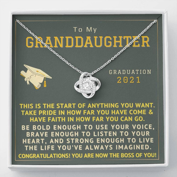Listen To Your Heart Graduation Gift For Granddaughter Love Knot Necklace