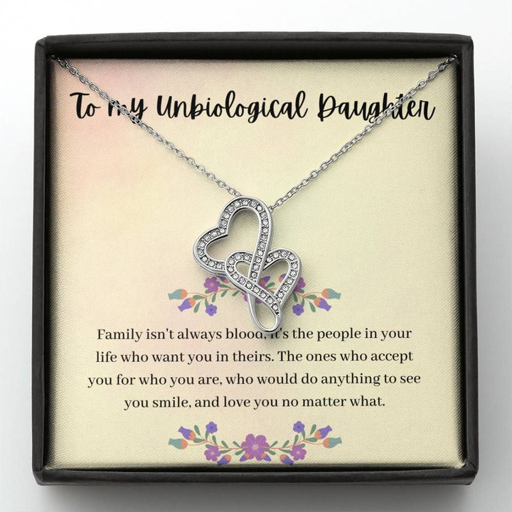 Love You No Matter What Gift For Unbiological Daughter Double Hearts Necklace