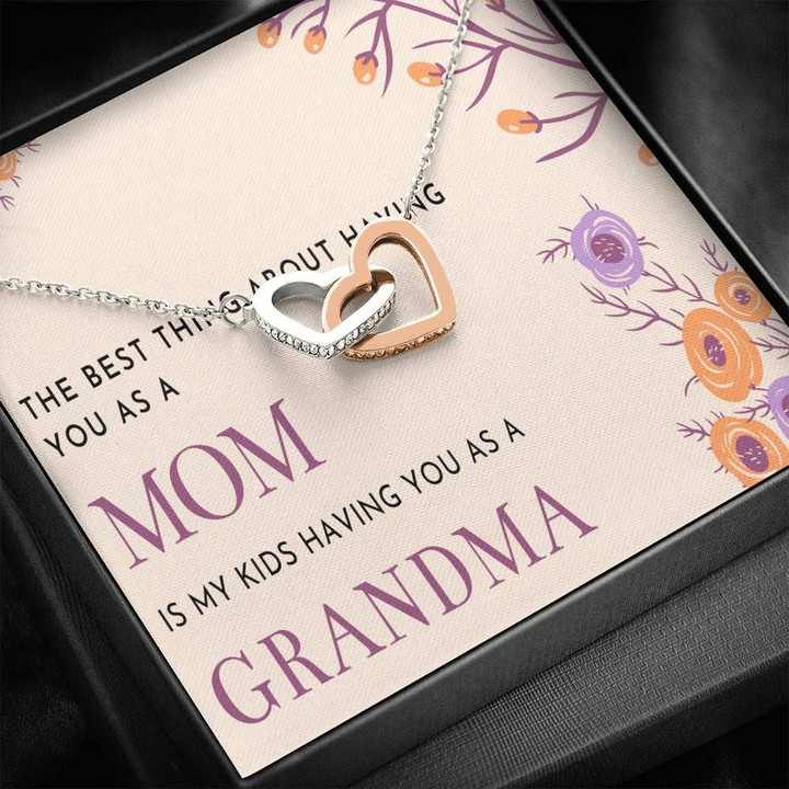 Gift For Mom My Kids Having You As A Grandma Interlocking Hearts Necklace