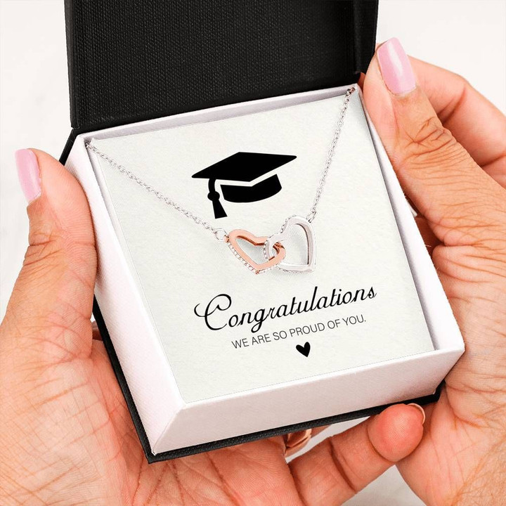 We Are So Proud Of You Graduation Gift Interlocking Hearts Necklace