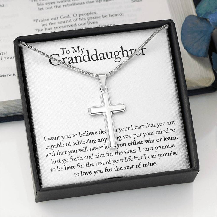 Love You For The Rest Of Mine Gift For Granddaughter Artisan Crafted Cross Necklace
