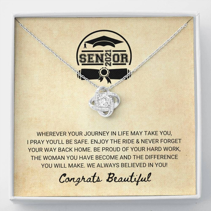Senior Class Of 2021 Graduation Gift Love Knot Necklace Never Forget Your Way Back Home