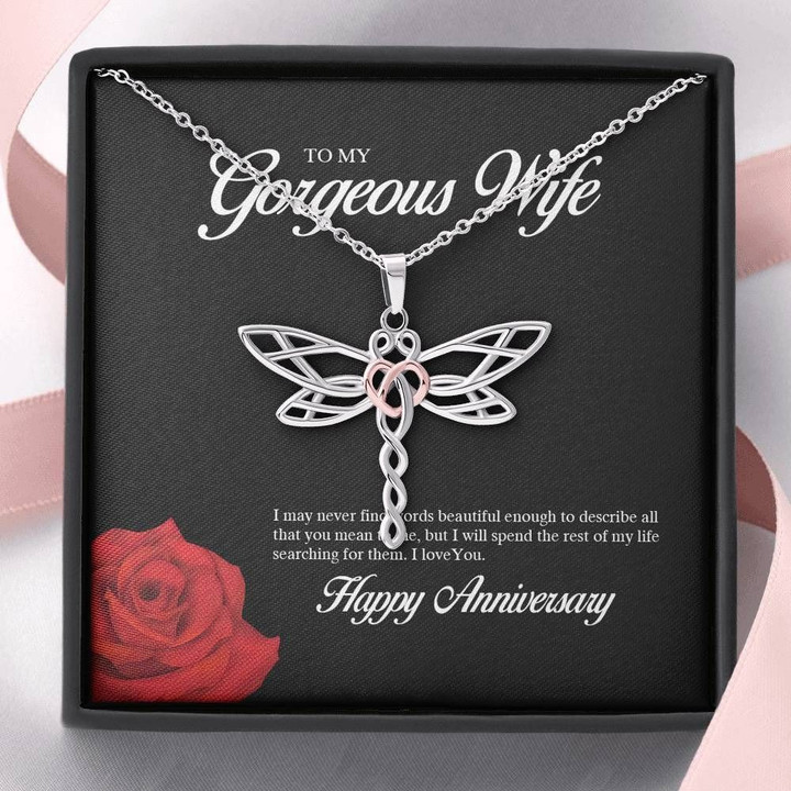 Red Rose Love You Dragonfly Dreams Necklace Gift For Wife