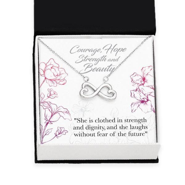 Courage Hope Strength And Beautiful Gift For Her Infinity Heart Necklace