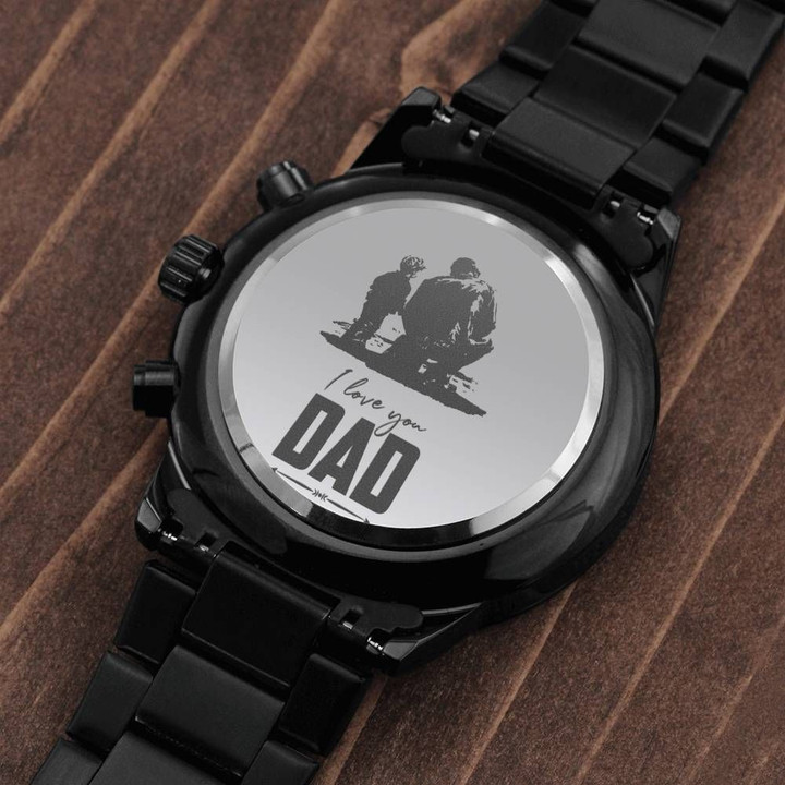 Gift For Him Dad's Gift I Love You Dad Design Of Son And Dad Engraved Customized Black Chronograph Watch