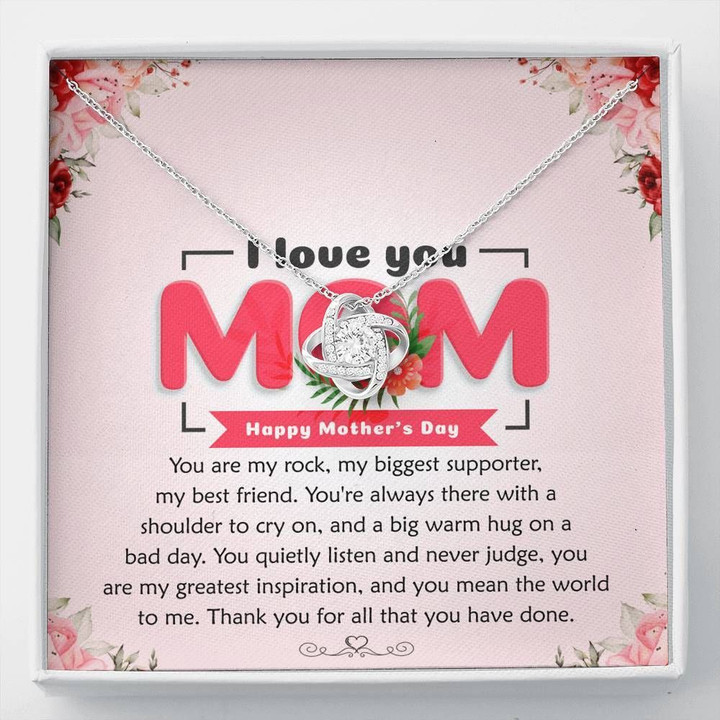 Mother's Day Gift For Mom Love Knot Necklace Message Card You Are My Rock