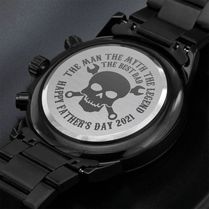 Gift For Him The Man The Myth Happy Father's Day Engraved Customized Black Chronograph Watch