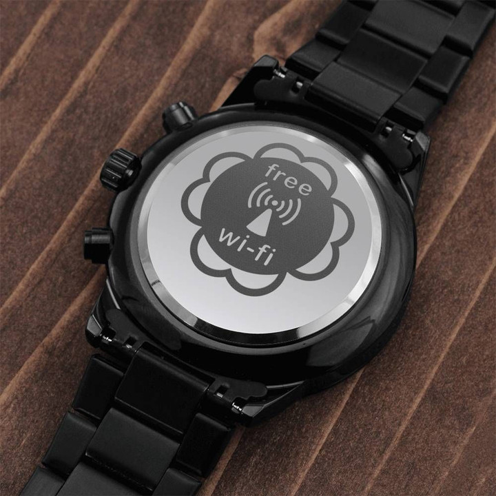 Gift For Him Free Wi-fi Design Gift Engraved Customized Black Chronograph Watch