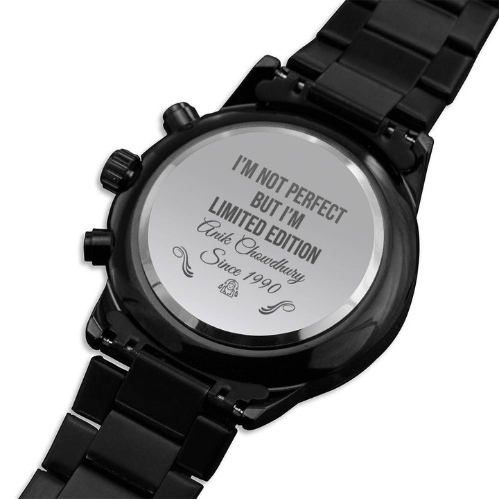 Gift For Boyfriend I'm Not Perfect Engraved Customized Black Chronograph Watch