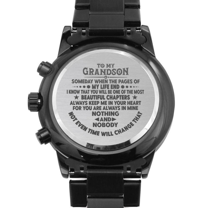 Gift For Grandson Keep Me In Your Heart Engraved Customized Black Chronograph Watch