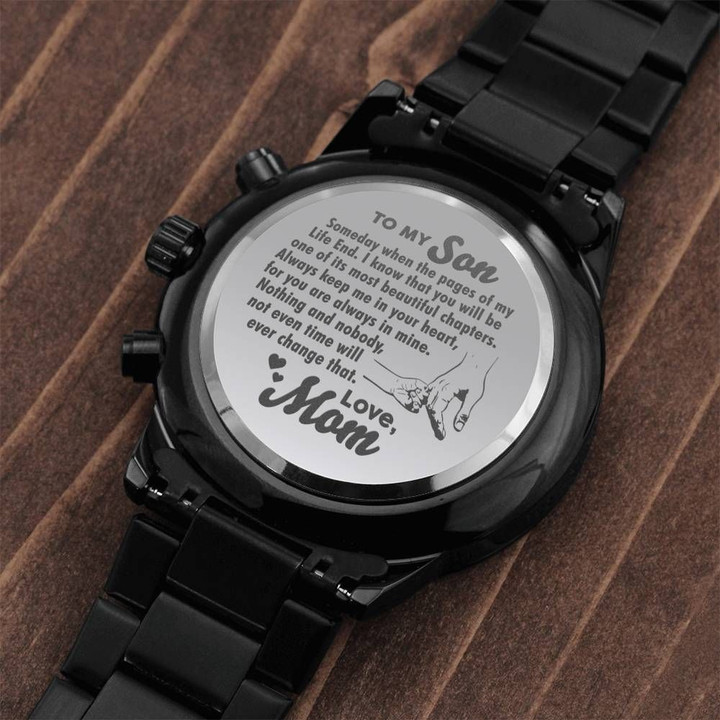 Mom's Gift For Son With Quotes Love Engraved Customized Black Chronograph Watch