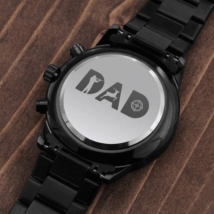 Dad Hunting Father's Day Gift For Dad Loves Hunting Engraved Customized Black Chronograph Watch