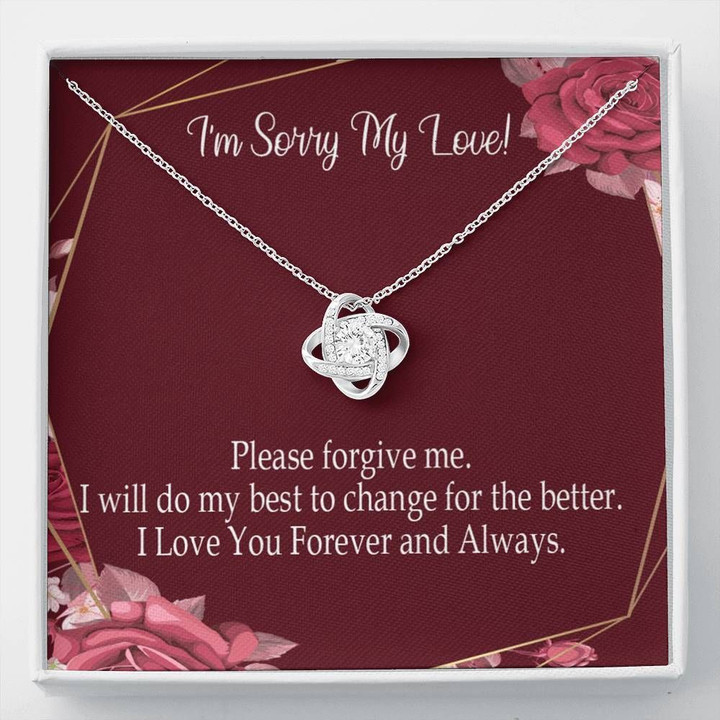 Gift For Her Burgundy I Love You Forever And Always Love Knot Necklace