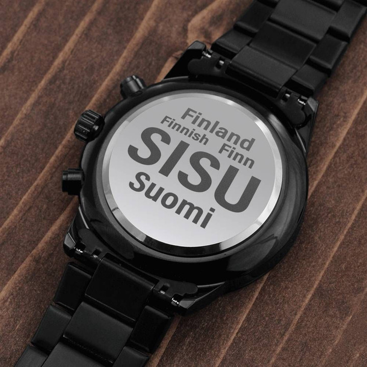 Gift For Him Finland Sisu Finn Suomi Engraved Customized Black Chronograph Watch