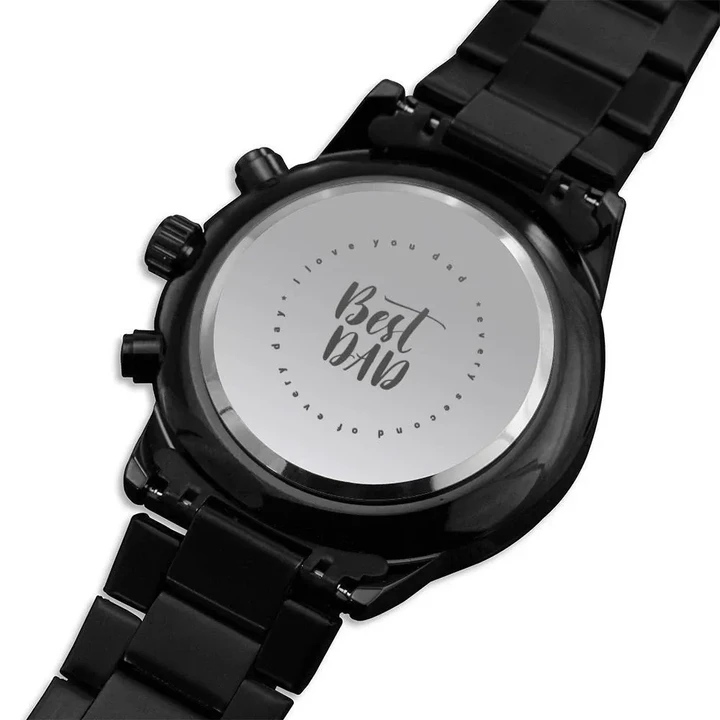 Gift For Him Saying Best Dad And Circle Dots Design Engraved Customized Black Chronograph Watch