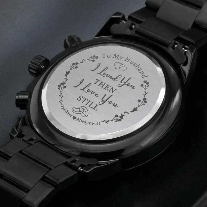 Gift For Husband I Love You Then Engraved Customized Black Chronograph Watch