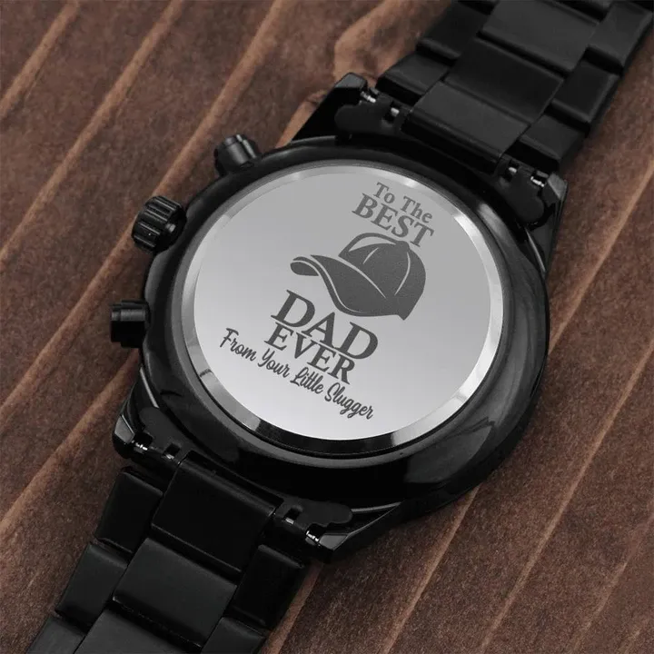 Gift For Dad From Your Little Slugger Engraved Customized Black Chronograph Watch
