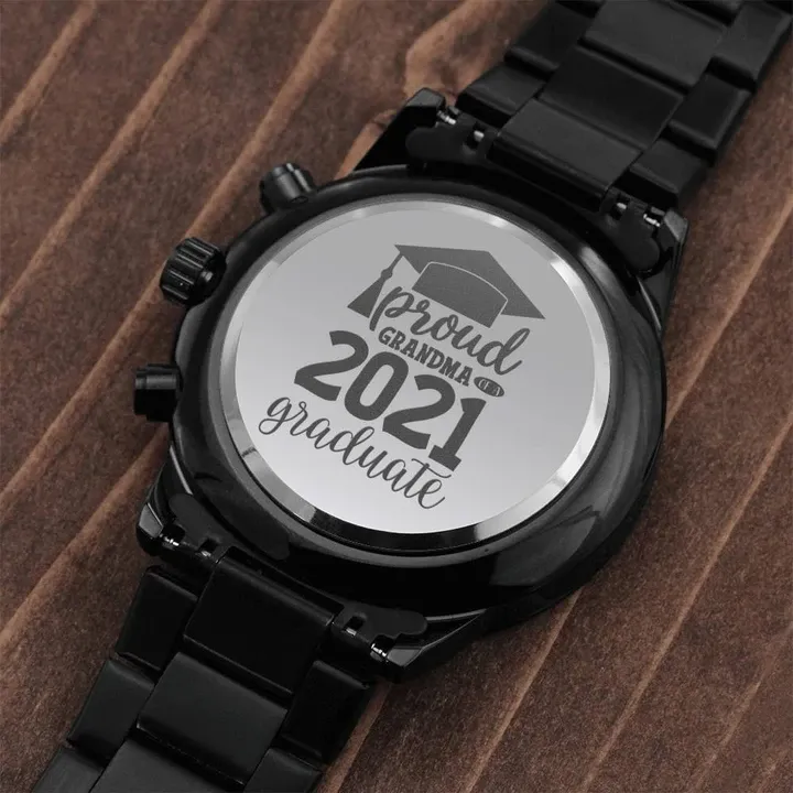 Proud Grandma Of A 2021 Graduate Engraved Customized Black Chronograph Watch