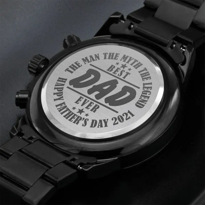 Gift For Dad Best Dad Ever Father Day Gift Engraved Customized Black Chronograph Watch