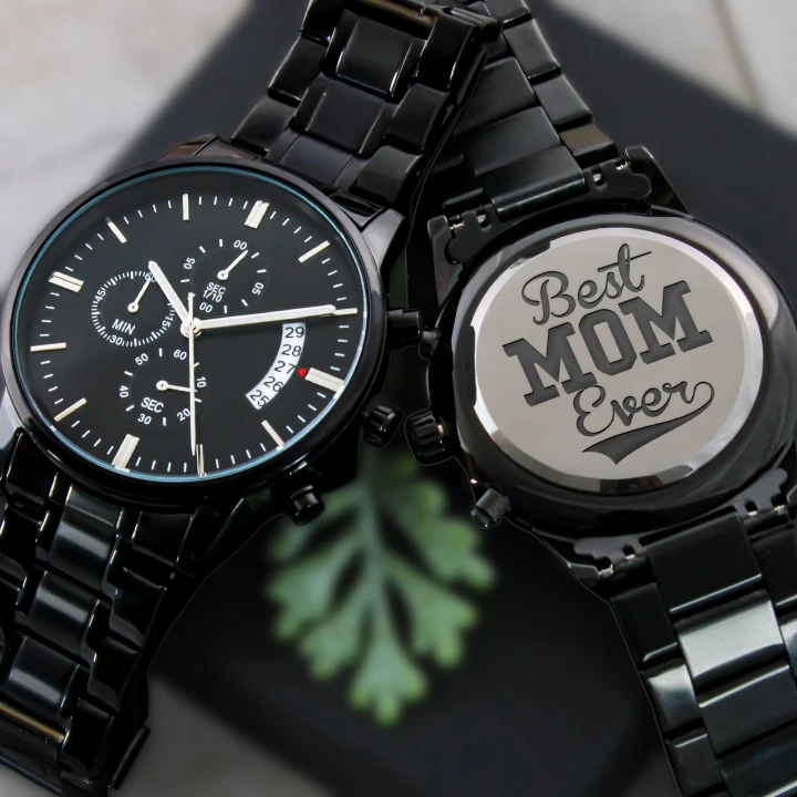 Best Mom Ever Engraved Customized Black Chronograph Watch Gift For Mom