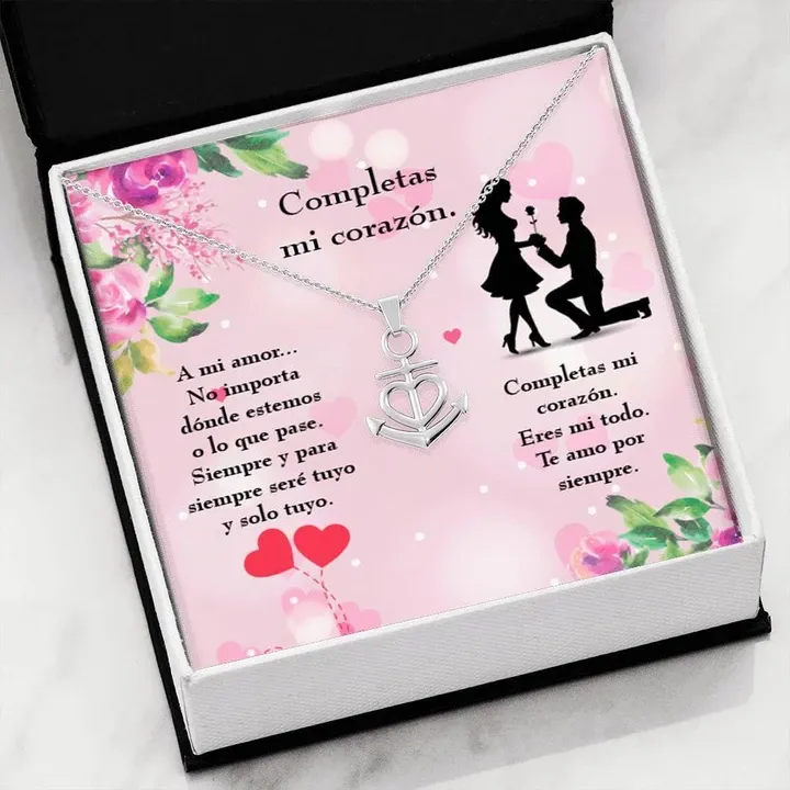 Completas Mi Corazón Happy Wedding Gift For Wife Message Card Anchor Necklace
