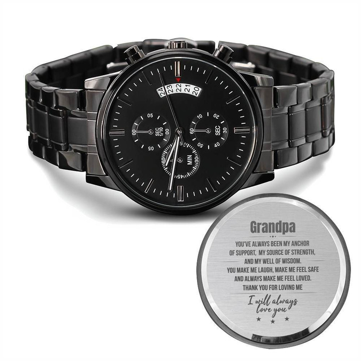 Father's Day Gift To Grandfather Engraved Customized Black Chronograph Watch