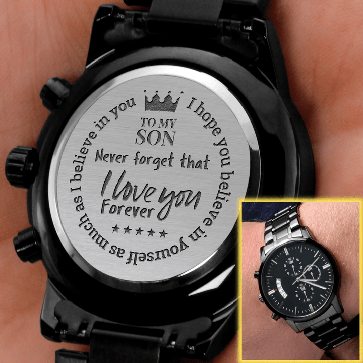 Gift For Son Love You Forever Engraved Customized Black Chronograph Watch