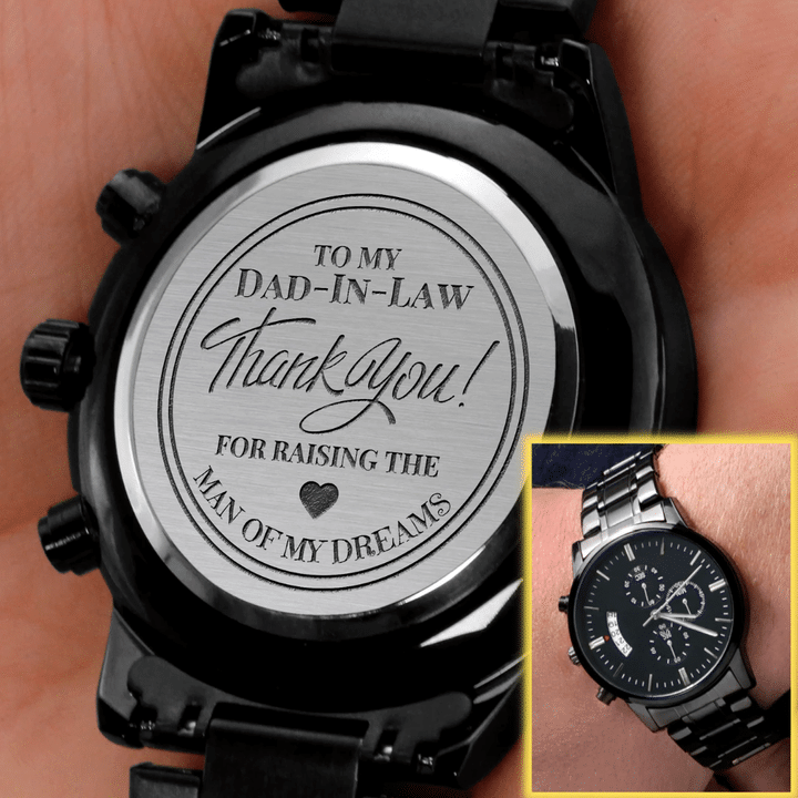 Gift For Dad-in-law Thank You Engraved Customized Black Chronograph Watch