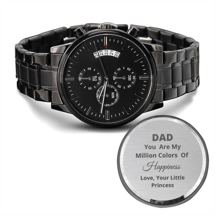 Happiness Gift From Daughter To Dad Engraved Customized Black Chronograph Watch