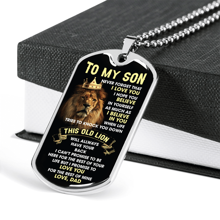 Never Forget I Love You Silver Dog Tag Necklace Gift For Son