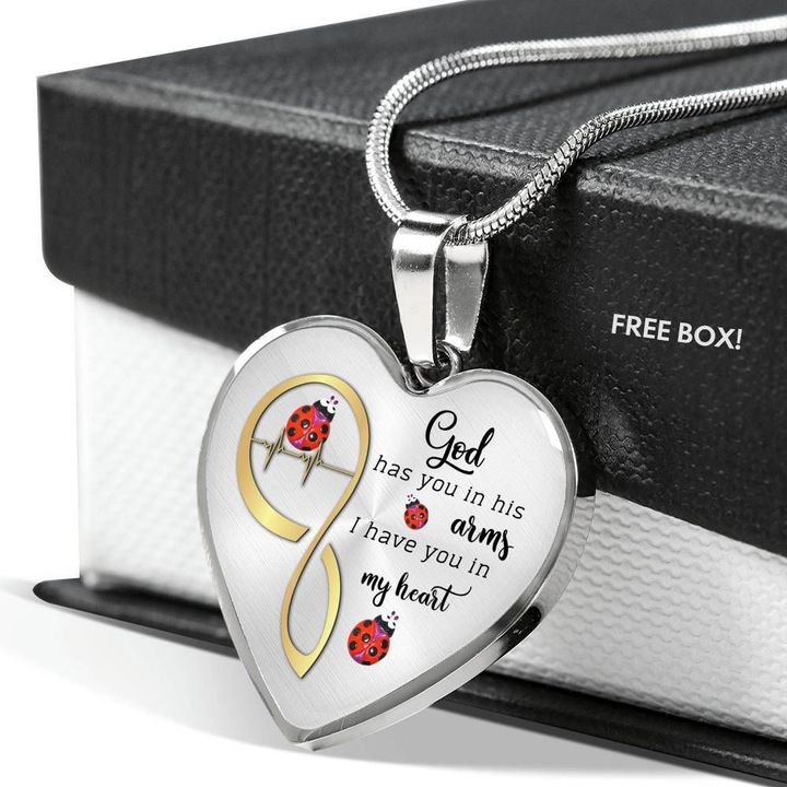 Ladybug He Has You In His Arms Heart Pendant Necklace Memorial Birthday Gift For Mother Stainless