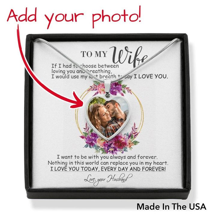 Custom Photo Heart Pendant Necklace Gift For Wife Love You Forever