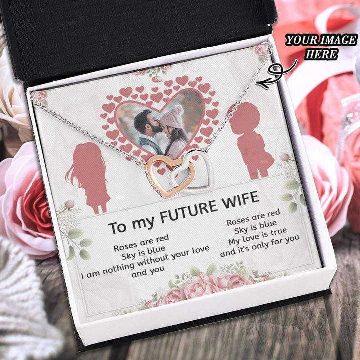 Adorable Custom Photo Interlocking Hearts Necklace Gift For Wife Future Wife My Love Is True