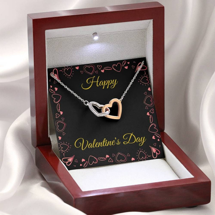 Interlocking Hearts Necklace With Mahogany Style Gift Box For Lovers Valentine's Day