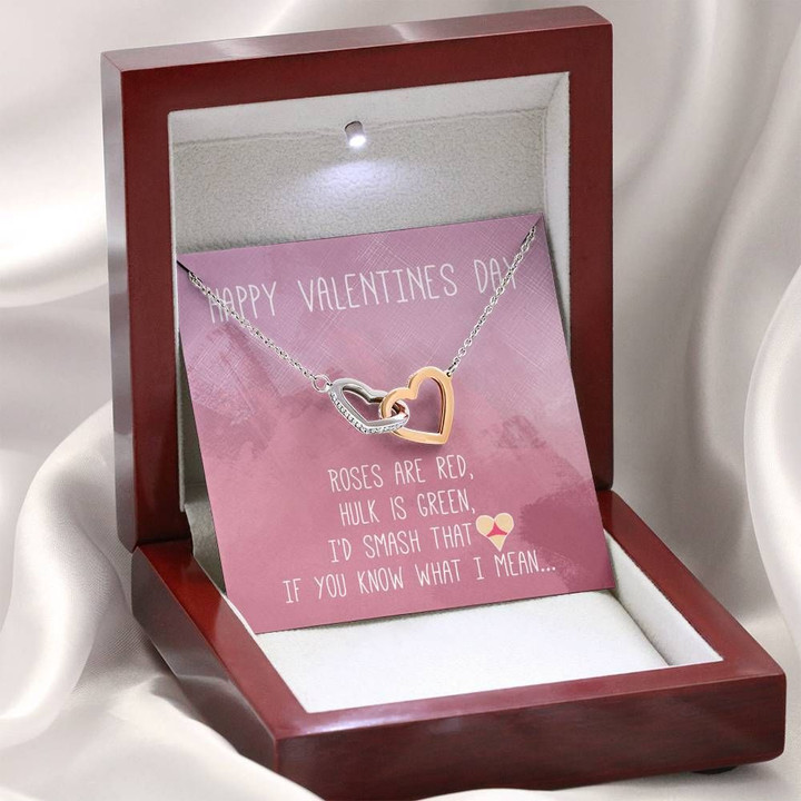 Interlocking Hearts Necklace With Mahogany Style Gift Box For Wife Roses Are Red