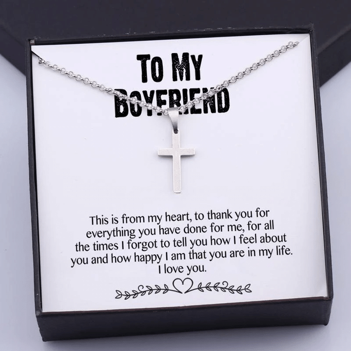 Gift For Boyfriend This Is From My Heart I Love You Artisan Crafted Cross Necklace