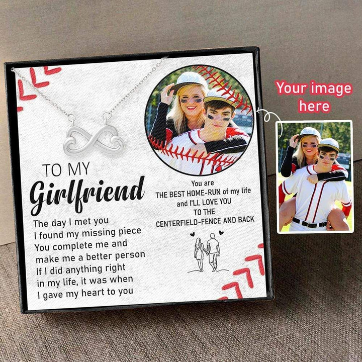 Custom Photo Infinity Heart Necklace Gift For Baseball Girlfriend The Best Home Run Of Life