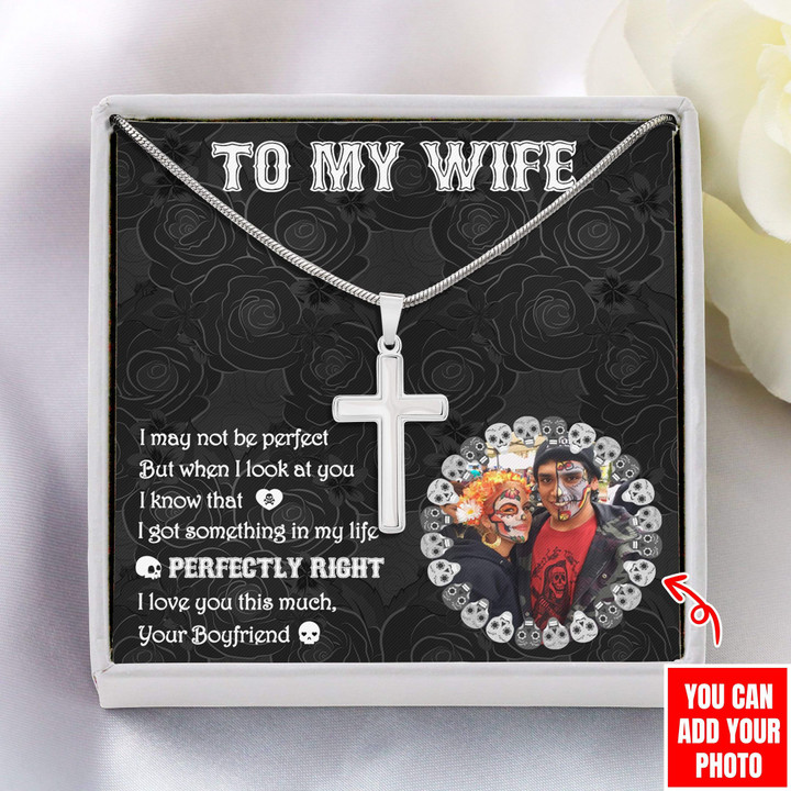 Cool Custom Photo Artisan Crafted Cross Necklace Gift For Skull Wife I Love You This Much