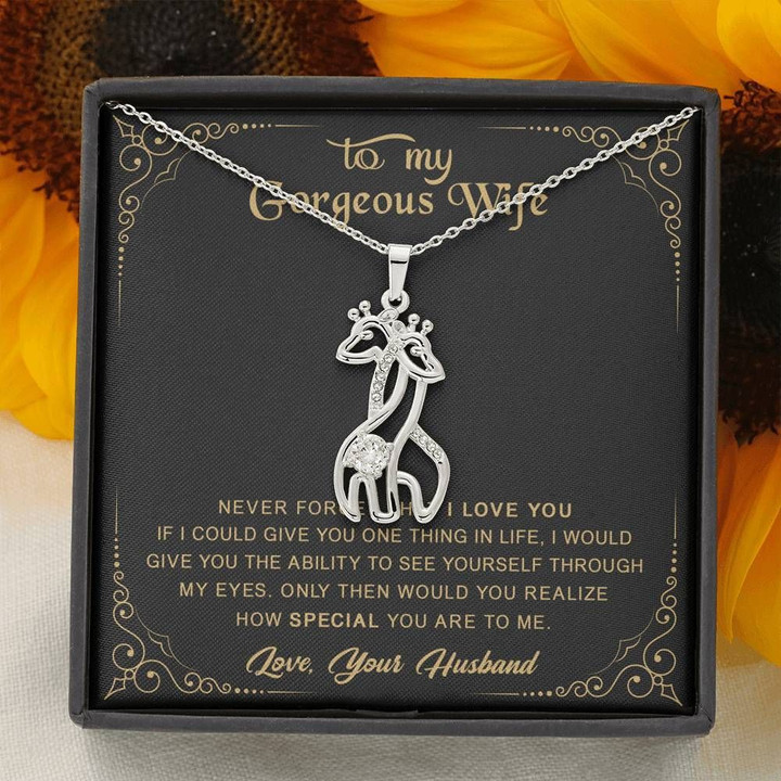 Never Forget I Love You Giraffe Couple Necklace Gift For Wife