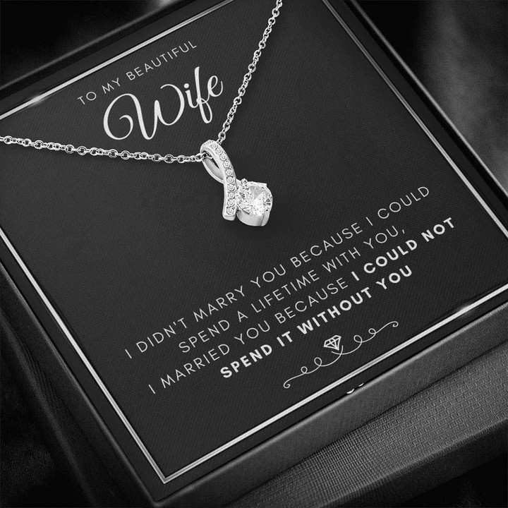 14k White Gold Alluring Beauty Necklace With Message Card Gift For Wife I Love You