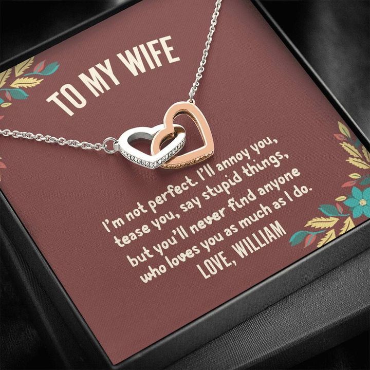 Custom Name Interlocking Hearts Necklace I'm Not Perfect Gift For Wife