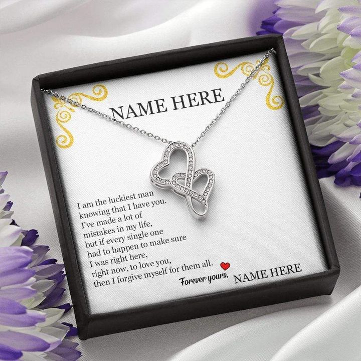 Meaningful Gift For Hers Forever Yours Custom Name Double Hearts Necklace